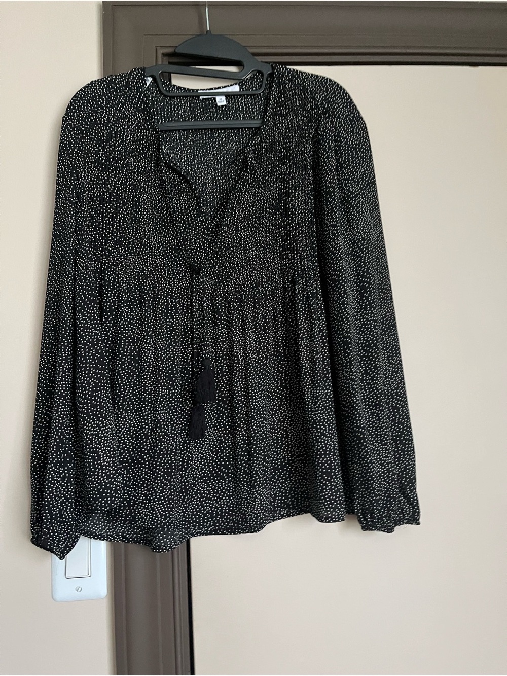 DR2 Black Blouse with White Dot Motif